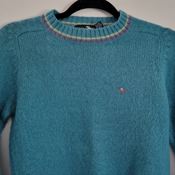 Hunters Run 100% Shetland Wool Crewneck Sweater Teal Medium Equestrian Outdoor - Picture 3 of 8